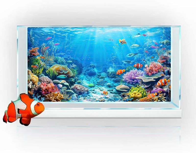 iTapnoom Underwater World Aquarium Background, Seaworld Ocean Floor Tropical Fish Coral Reef Aquatic Nature Plant Fish Tank Backdrop Decor, Polyester Fabric with 6 EVA Double-Sided Tapes 36x18 inches/90x45cm - Image 3